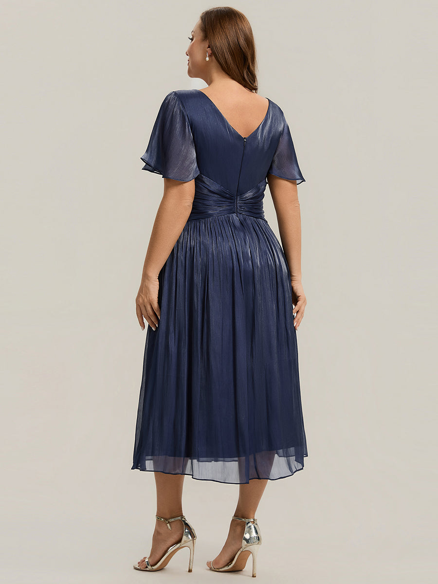 Ruffled Sea-island Ruffle Sleeve Midi Wedding Guest Dress #color_Navy Blue