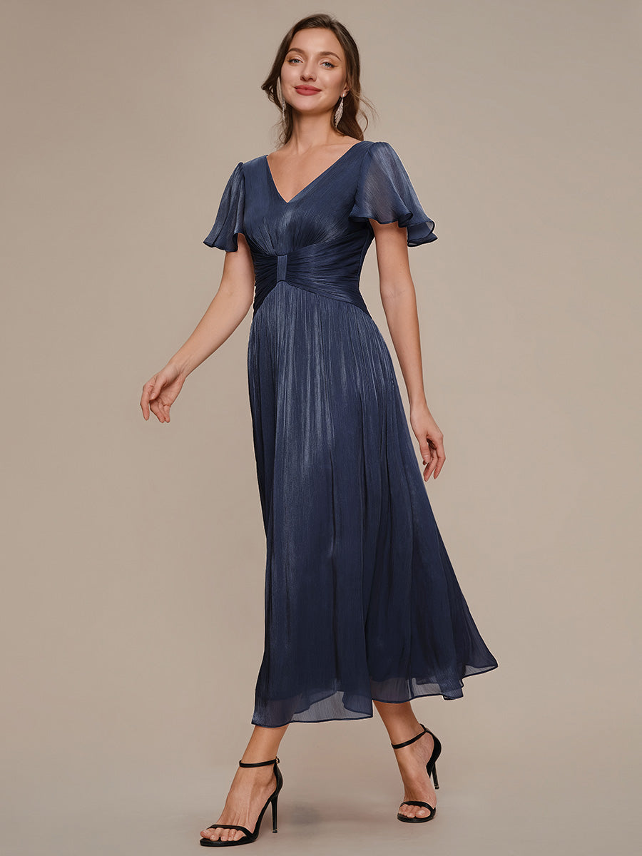 Ruffled Sea-island Ruffle Sleeve Midi Wedding Guest Dress #color_Navy Blue