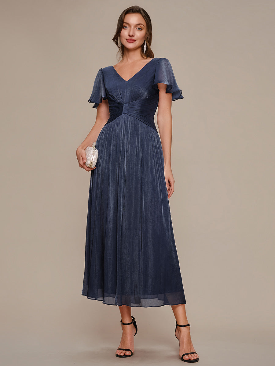 Ruffled Sea-island Ruffle Sleeve Midi Wedding Guest Dress #color_Navy Blue