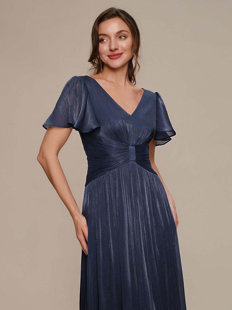 Ruffled Sea-island Ruffle Sleeve Midi Wedding Guest Dress #color_Navy Blue