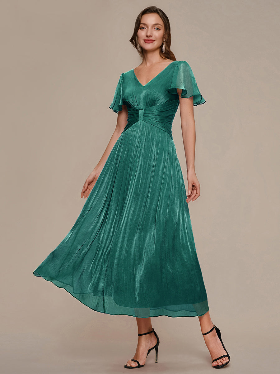 Ruffled Sea-island Ruffle Sleeve Midi Wedding Guest Dress #color_Teal Blue
