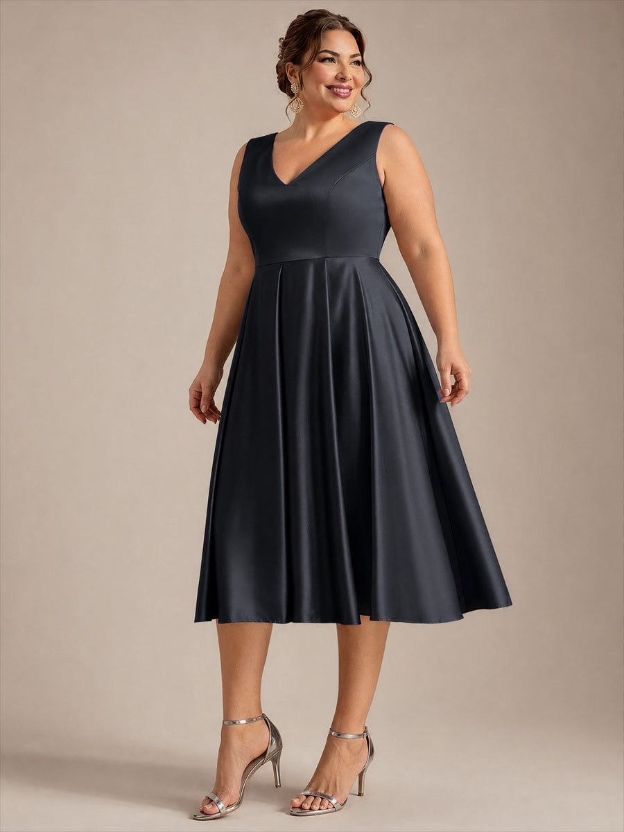 Pleated Satin Sleeveless Wedding Guest Dress #color_Black