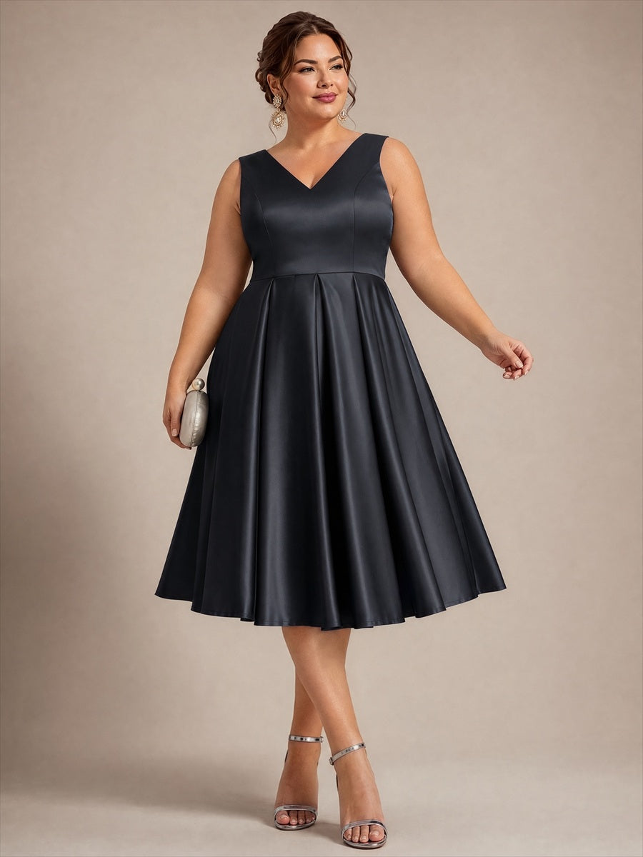 Pleated Satin Sleeveless Wedding Guest Dress #color_Black