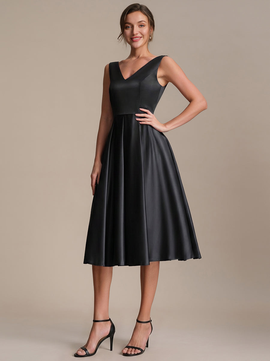 Pleated Satin Sleeveless Wedding Guest Dress #color_Black