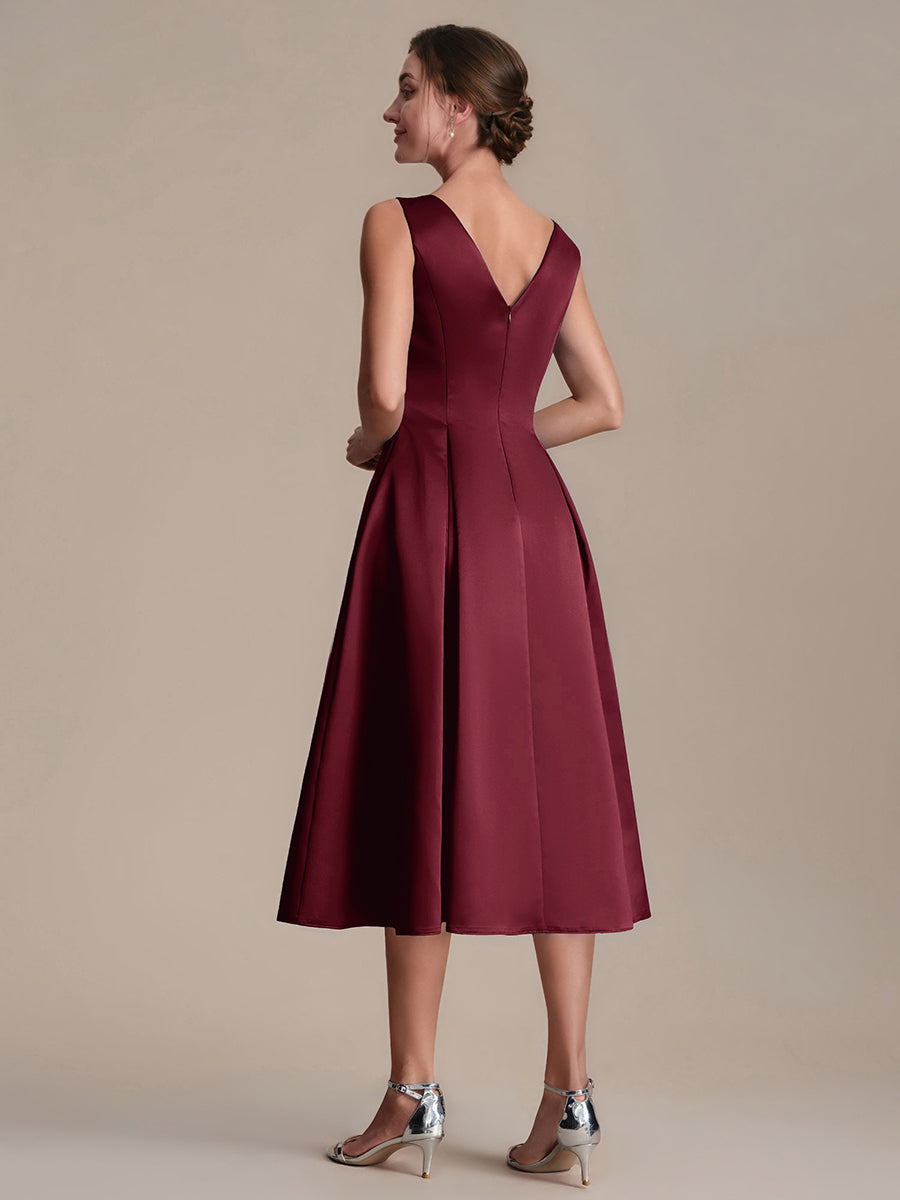 Satin Sleeveless Ball-Gown Wedding Guest Dress #color_Burgundy