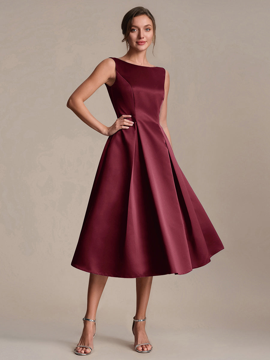 Satin Sleeveless Ball-Gown Wedding Guest Dress #color_Burgundy