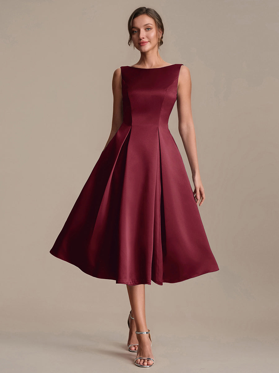 Satin Sleeveless Ball-Gown Wedding Guest Dress #color_Burgundy