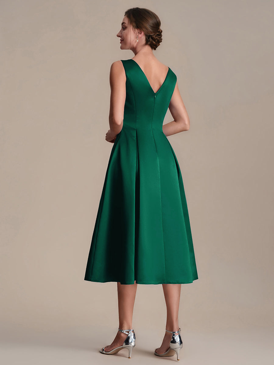 Satin Sleeveless Ball-Gown Wedding Guest Dress #color_Dark Green