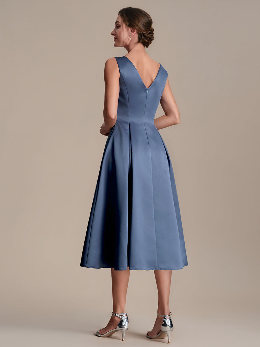 Satin Sleeveless Ball-Gown Wedding Guest Dress #color_Dusty Blue