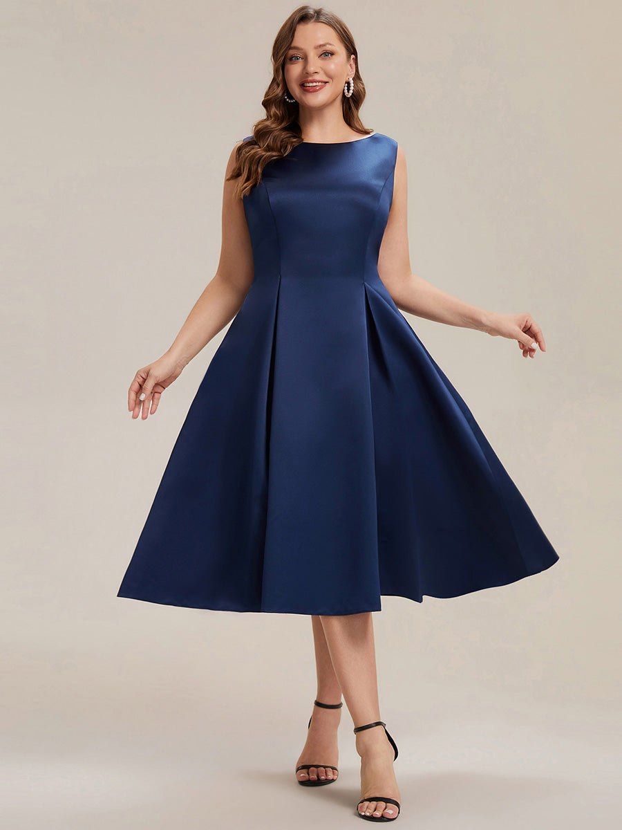 Plus Size Pocket Satin Wedding Guest Dress #color_Navy Blue