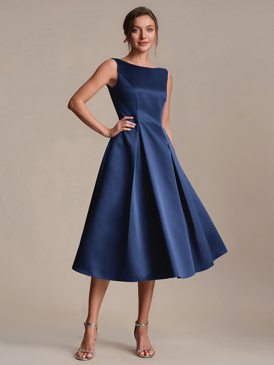Satin Sleeveless Ball-Gown Wedding Guest Dress #color_Navy Blue