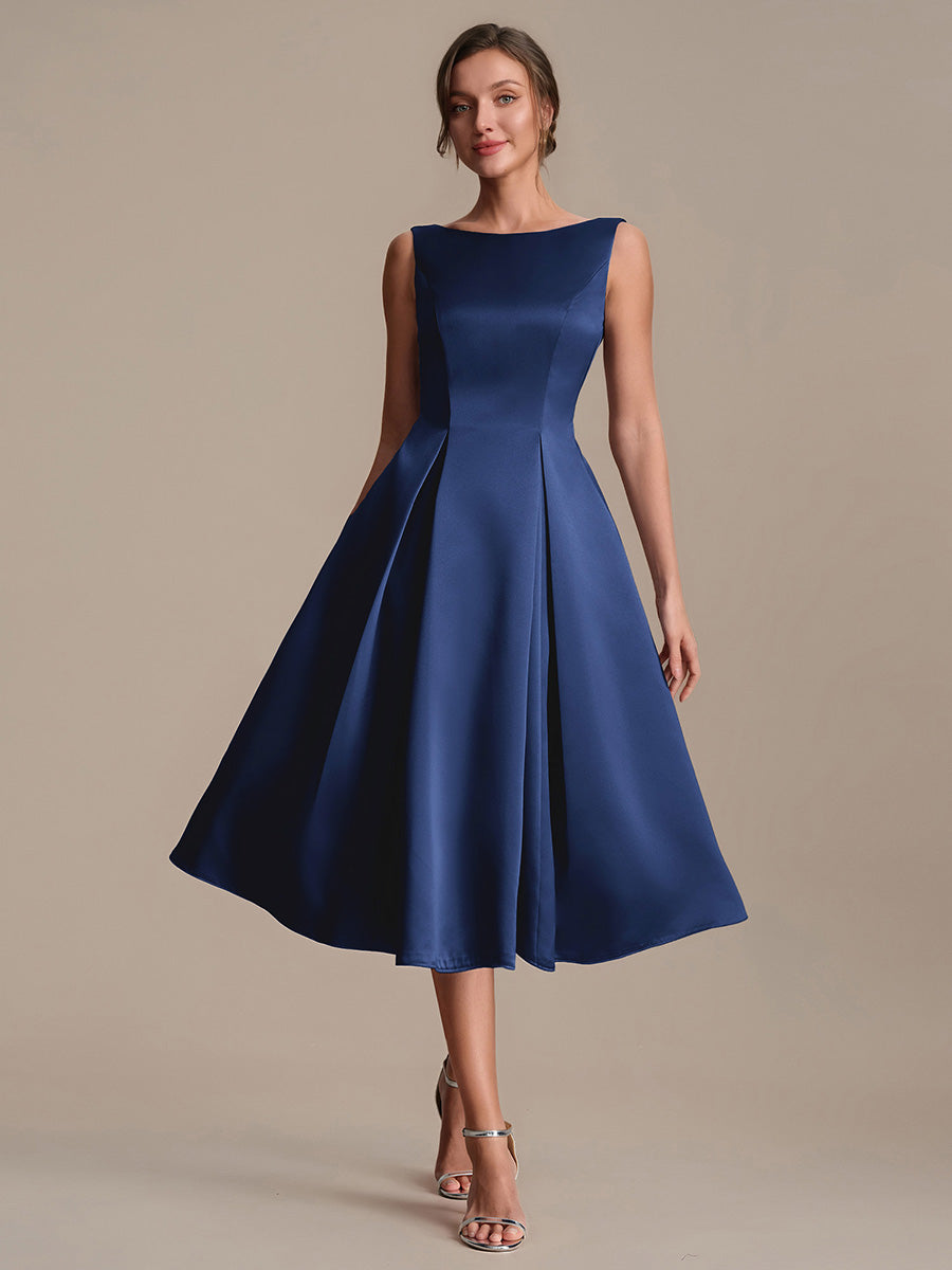 Satin Sleeveless Ball-Gown Wedding Guest Dress #color_Navy Blue