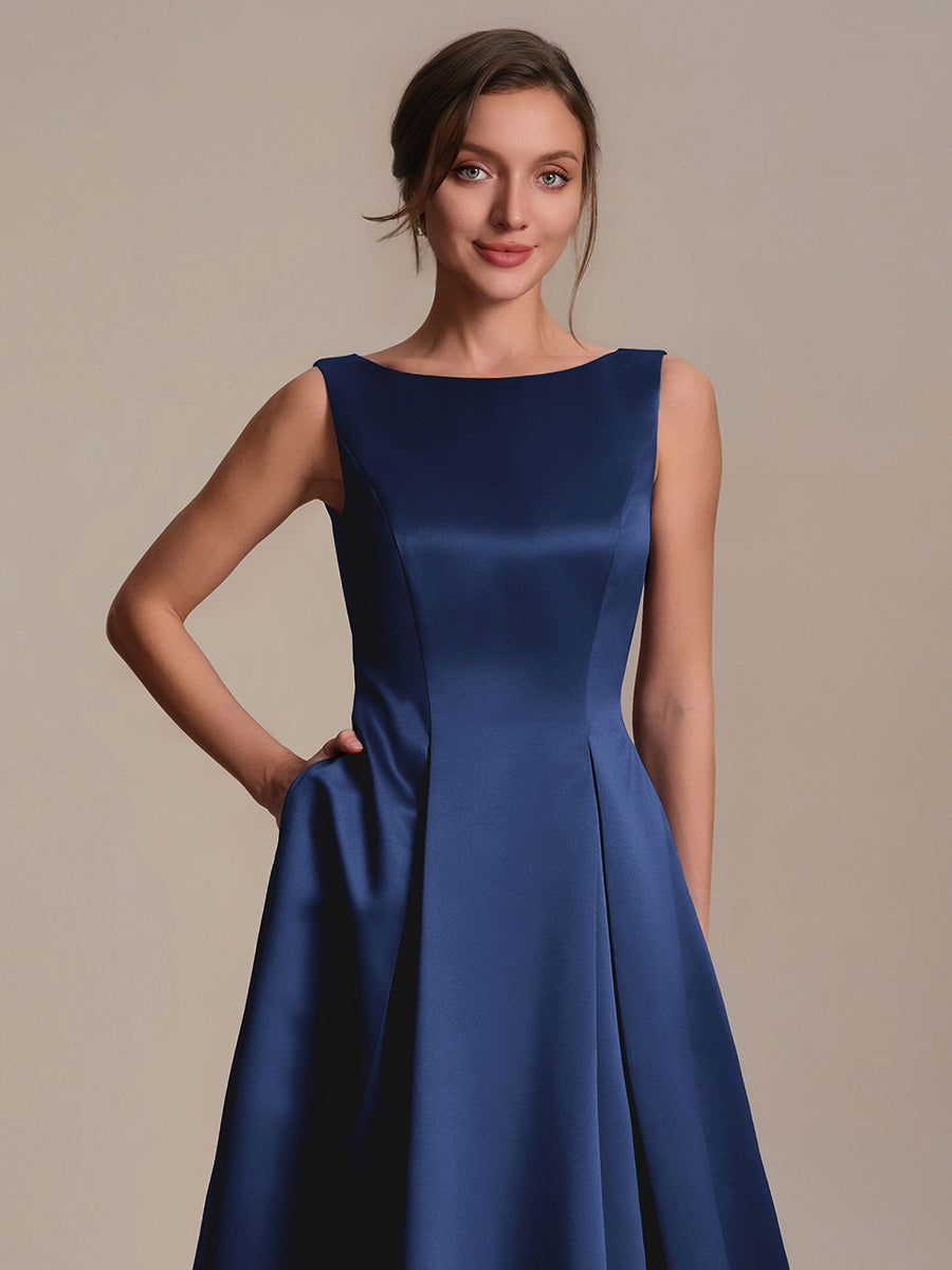 Satin Sleeveless Ball-Gown Wedding Guest Dress #color_Navy Blue