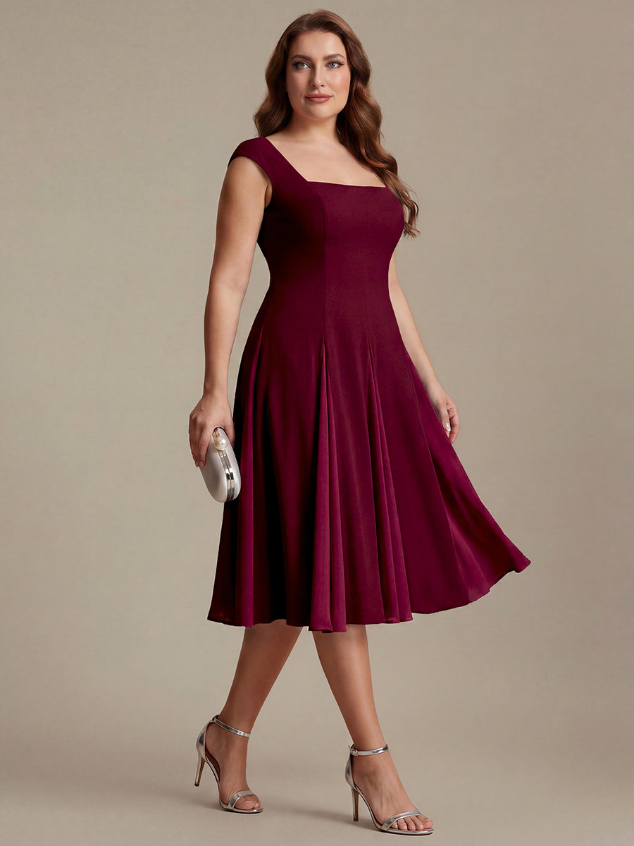 Plus Size Cap Sleeve Wedding Guest Dress #color_Burgundy