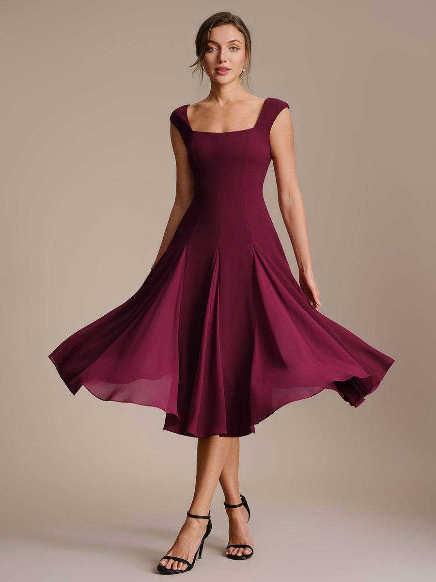 A-Line Midi Cap Sleeve Wedding Guest Dress #color_Burgundy