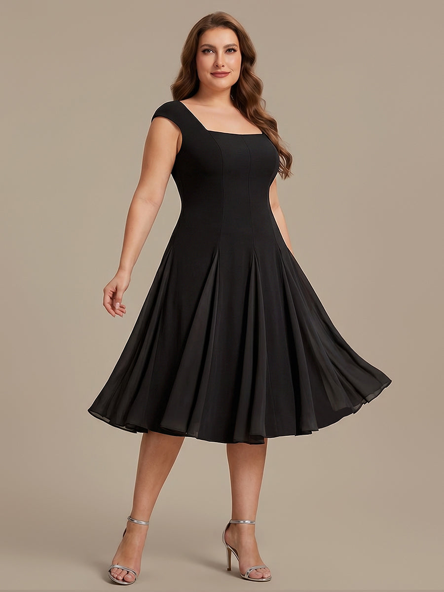Plus Size Cap Sleeve Wedding Guest Dress #color_Black