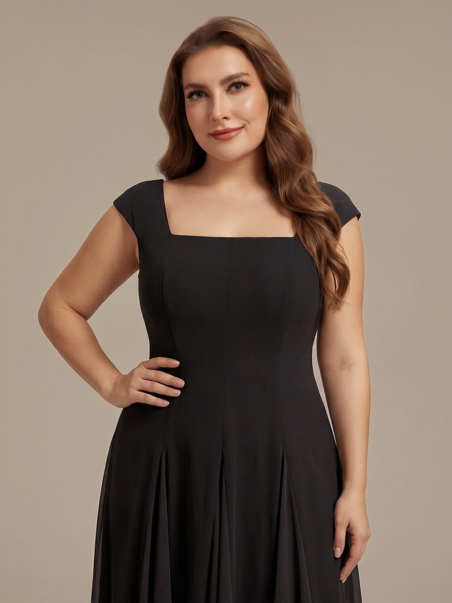 Plus Size Cap Sleeve Wedding Guest Dress #color_Black