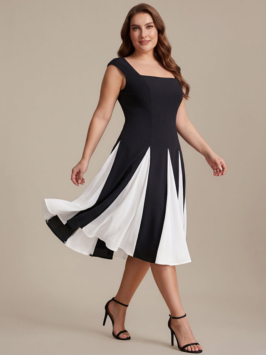Plus Size Cap Sleeve Wedding Guest Dress #color_Ivory-Black