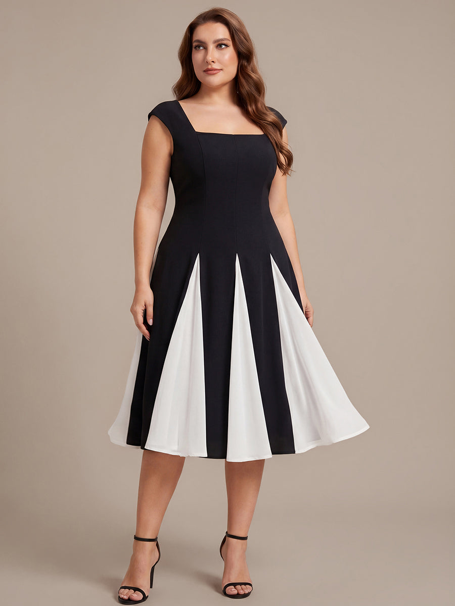 Plus Size Cap Sleeve Wedding Guest Dress #color_Ivory-Black