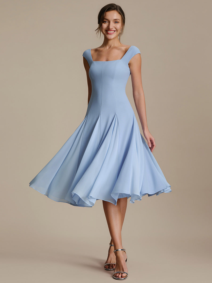 A-Line Midi Cap Sleeve Wedding Guest Dress #color_Ice Blue