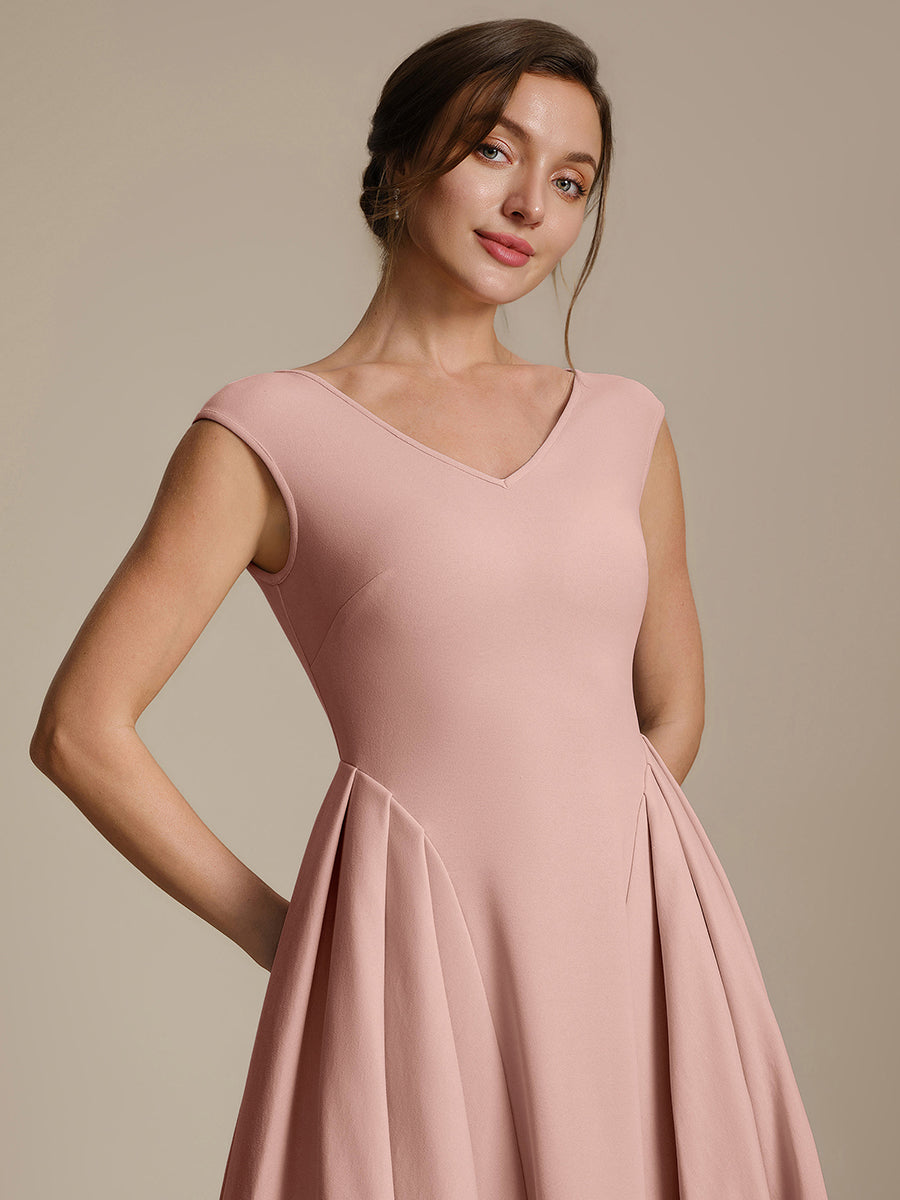 Pleating Crepe Cap Sleeve Wedding Guest Dress #color_Dusty Rose