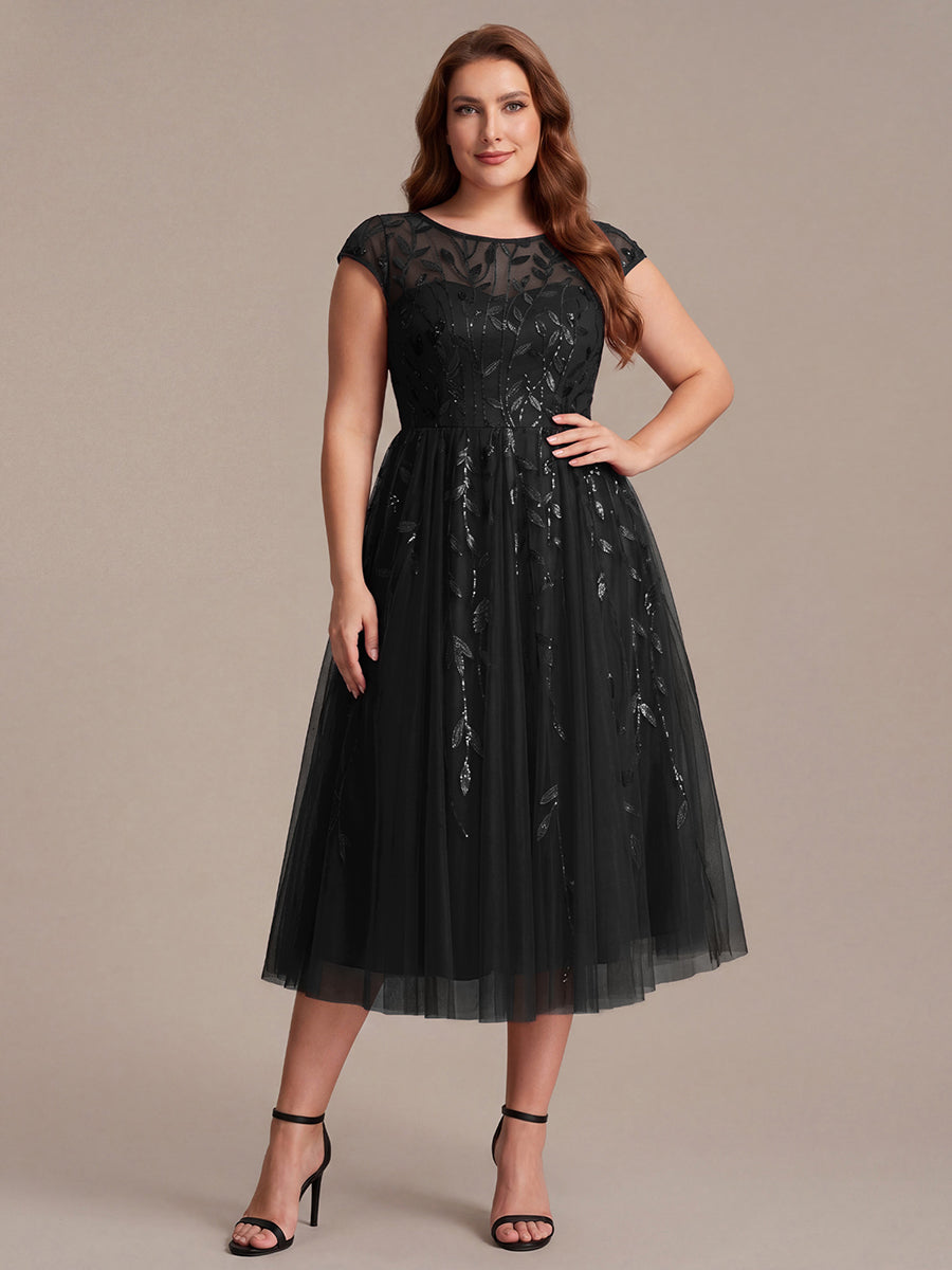 Plus Size See-through Sequin Wedding Guest Dress #color_Black