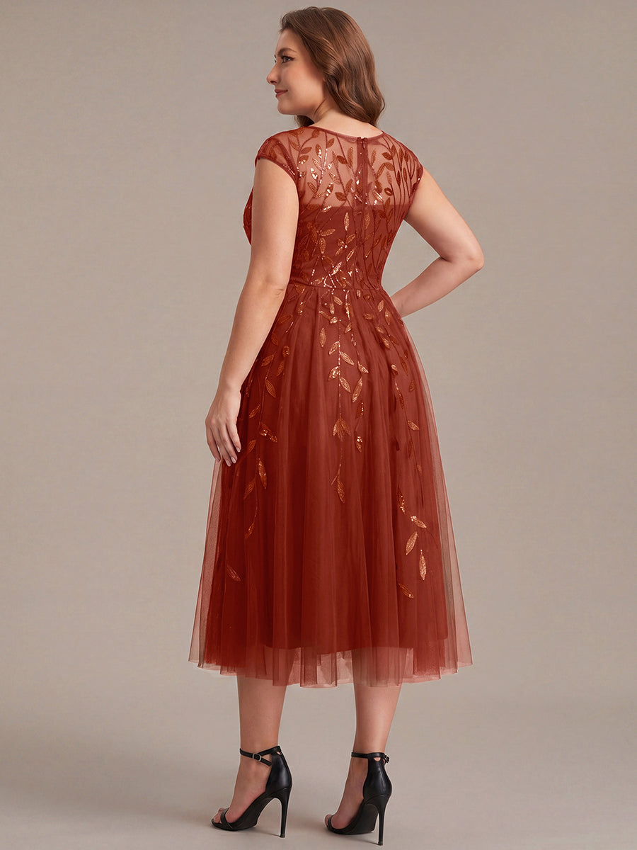 Plus Size See-through Sequin Wedding Guest Dress #color_Burnt Orange