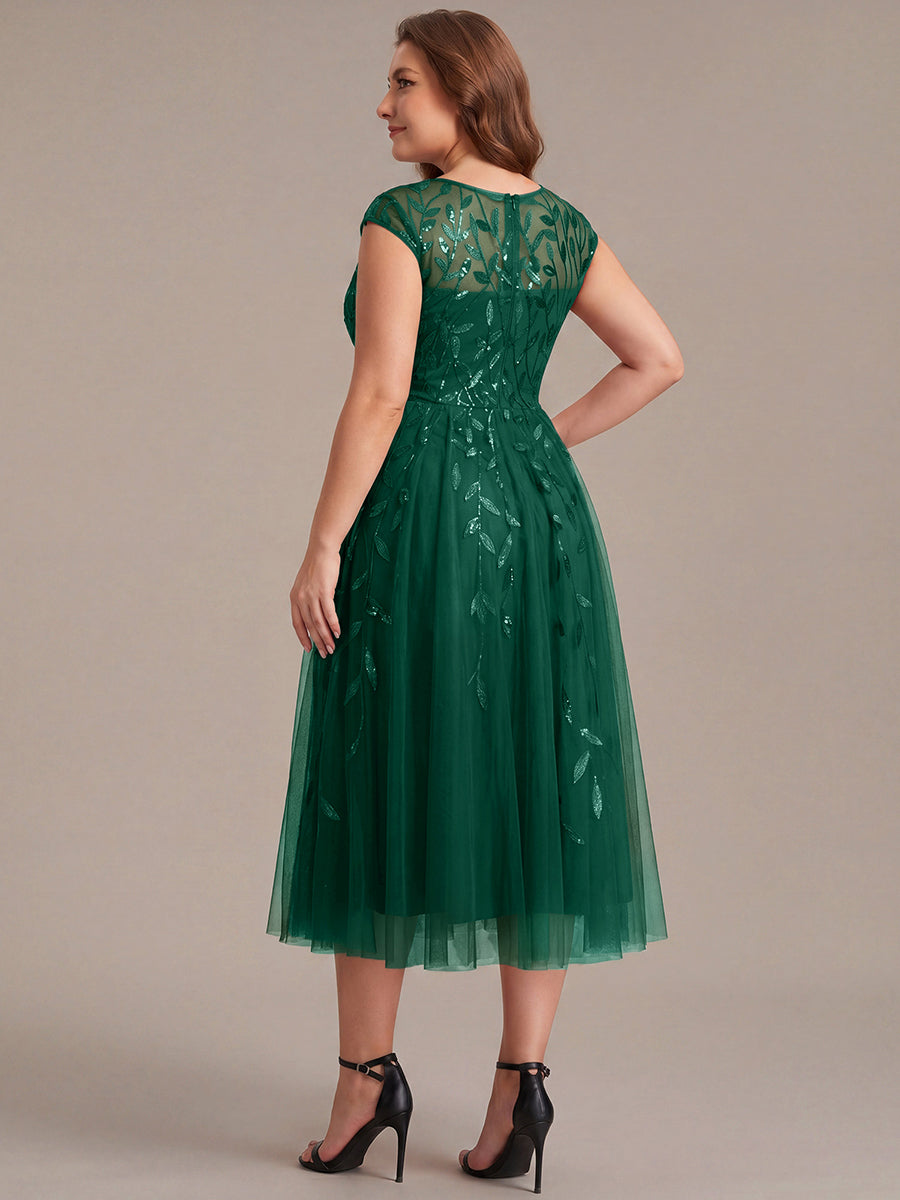 Plus Size See-through Sequin Wedding Guest Dress #color_Dark Green