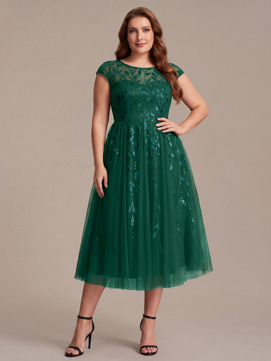 Plus Size See-through Sequin Wedding Guest Dress #color_Dark Green