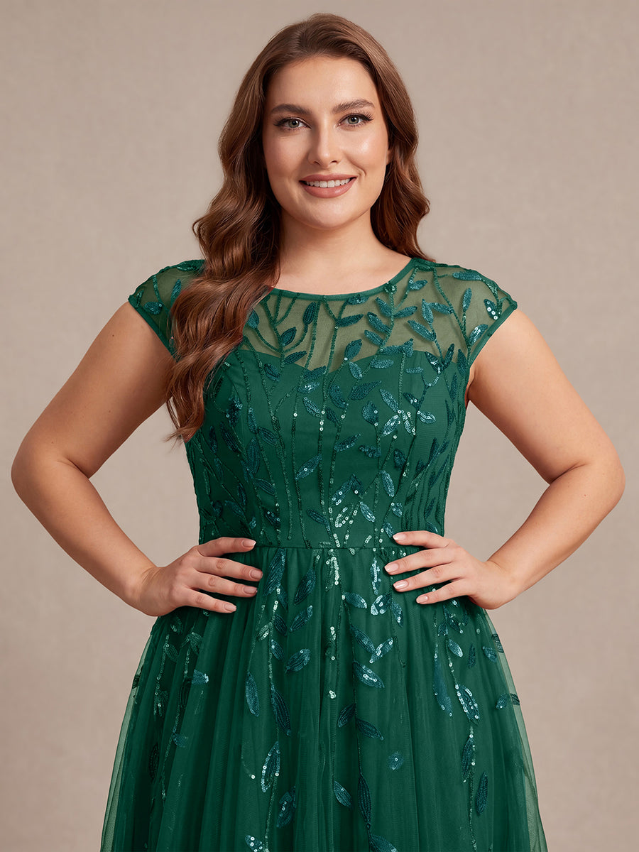 Plus Size See-through Sequin Wedding Guest Dress #color_Dark Green