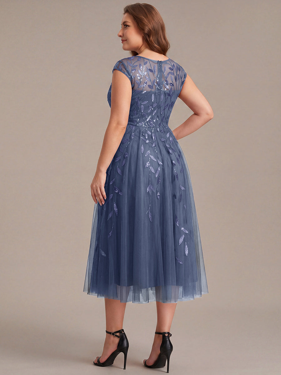 Plus Size See-through Sequin Wedding Guest Dress #color_Dusty Blue