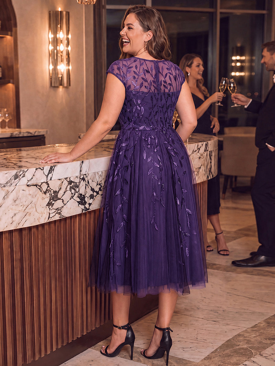 Plus Size See-through Sequin Wedding Guest Dress #color_Dark Purple