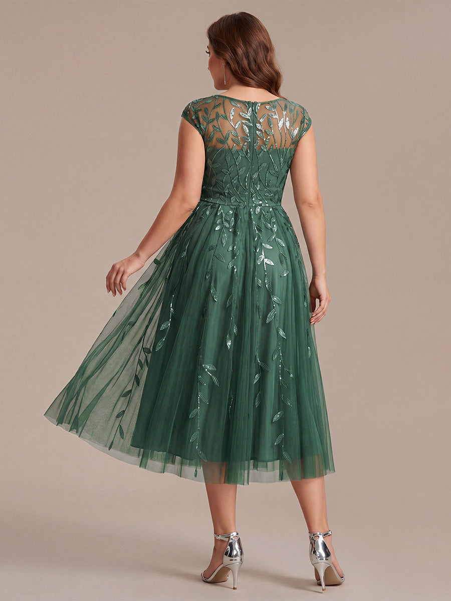 Plus Size See-through Sequin Wedding Guest Dress #color_Eucalyptus