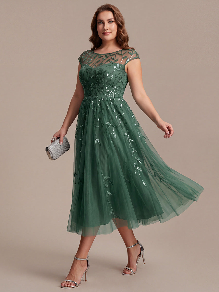 See-through Sequin Cap Sleeve Wedding Guest Dress #color_Eucalyptus