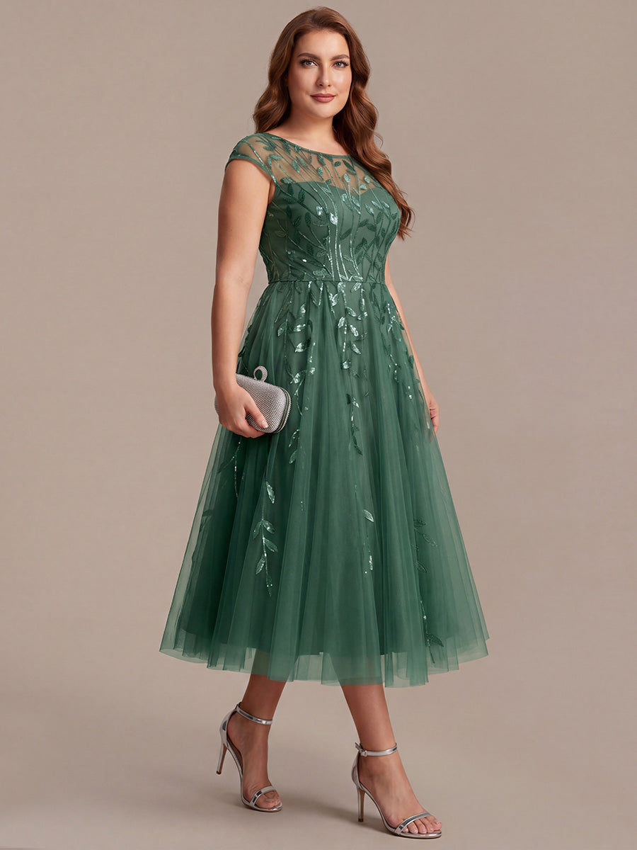 Plus Size See-through Sequin Wedding Guest Dress #color_Eucalyptus