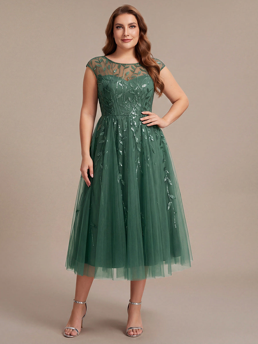 Plus Size See-through Sequin Wedding Guest Dress #color_Eucalyptus