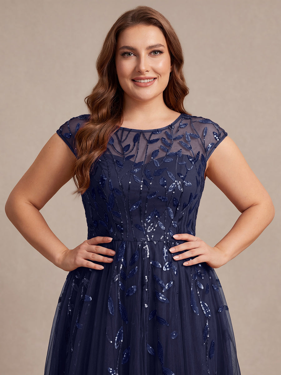Plus Size See-through Sequin Wedding Guest Dress #color_Navy Blue