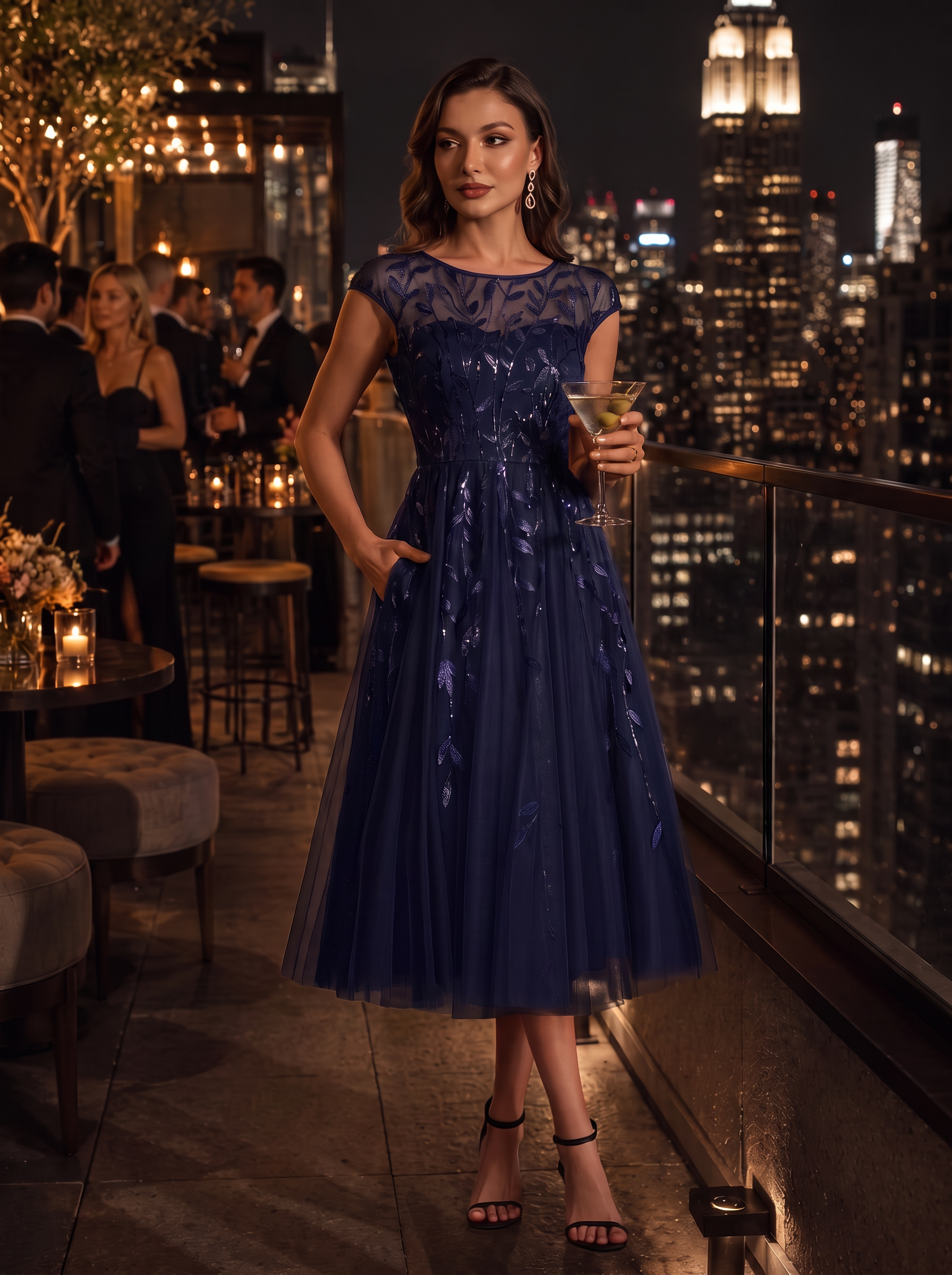See-through Sequin Cap Sleeve Wedding Guest Dress #color_Dark Purple