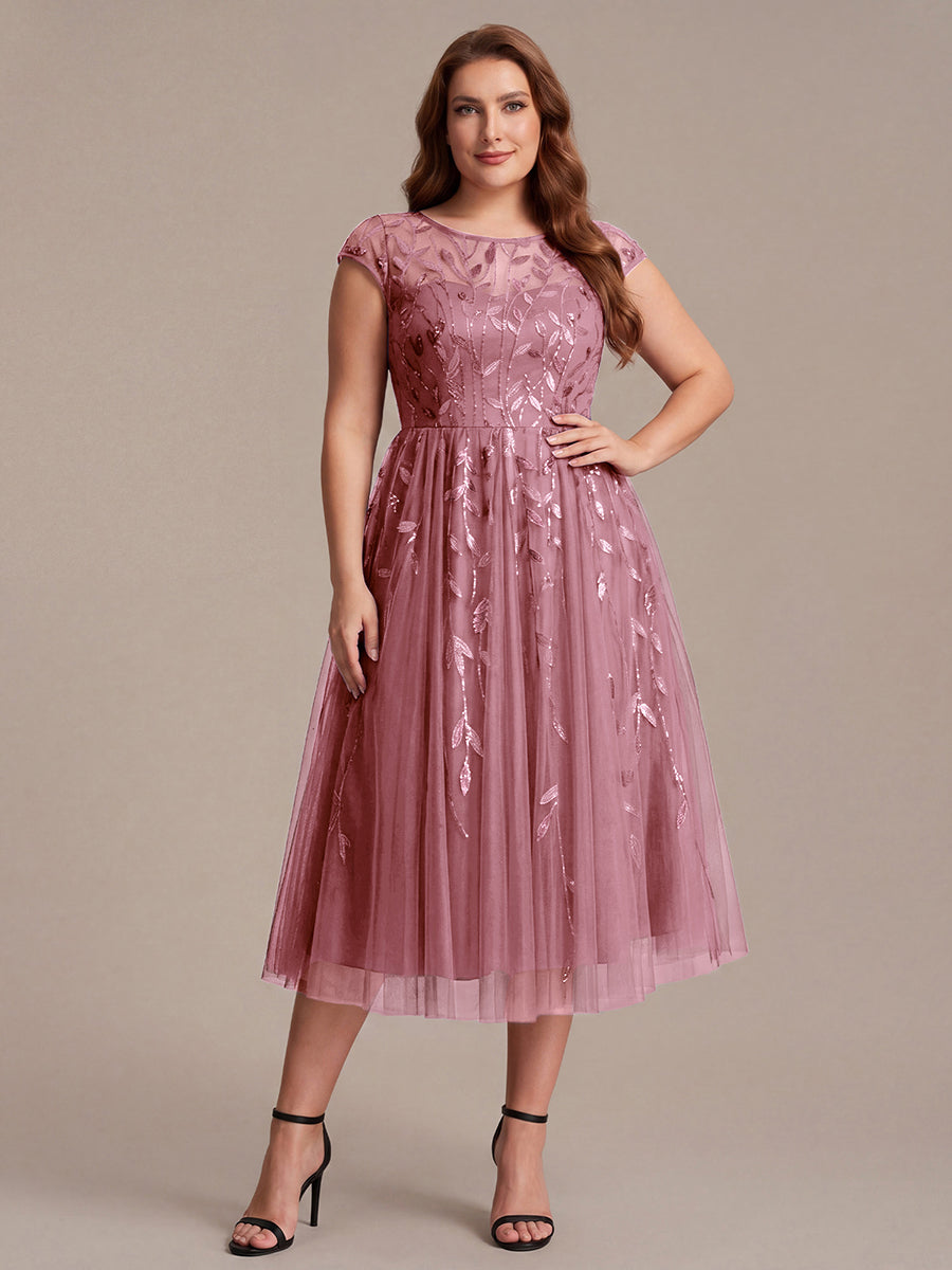 Plus Size See-through Sequin Wedding Guest Dress #color_Purple Orchid