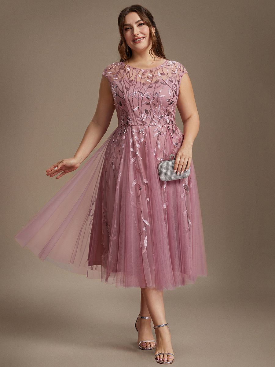 See-through Sequin Cap Sleeve Wedding Guest Dress #color_Purple Orchid