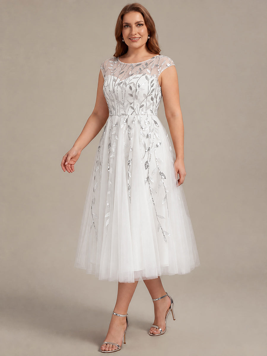 Plus Size See-through Sequin Wedding Guest Dress #color_White