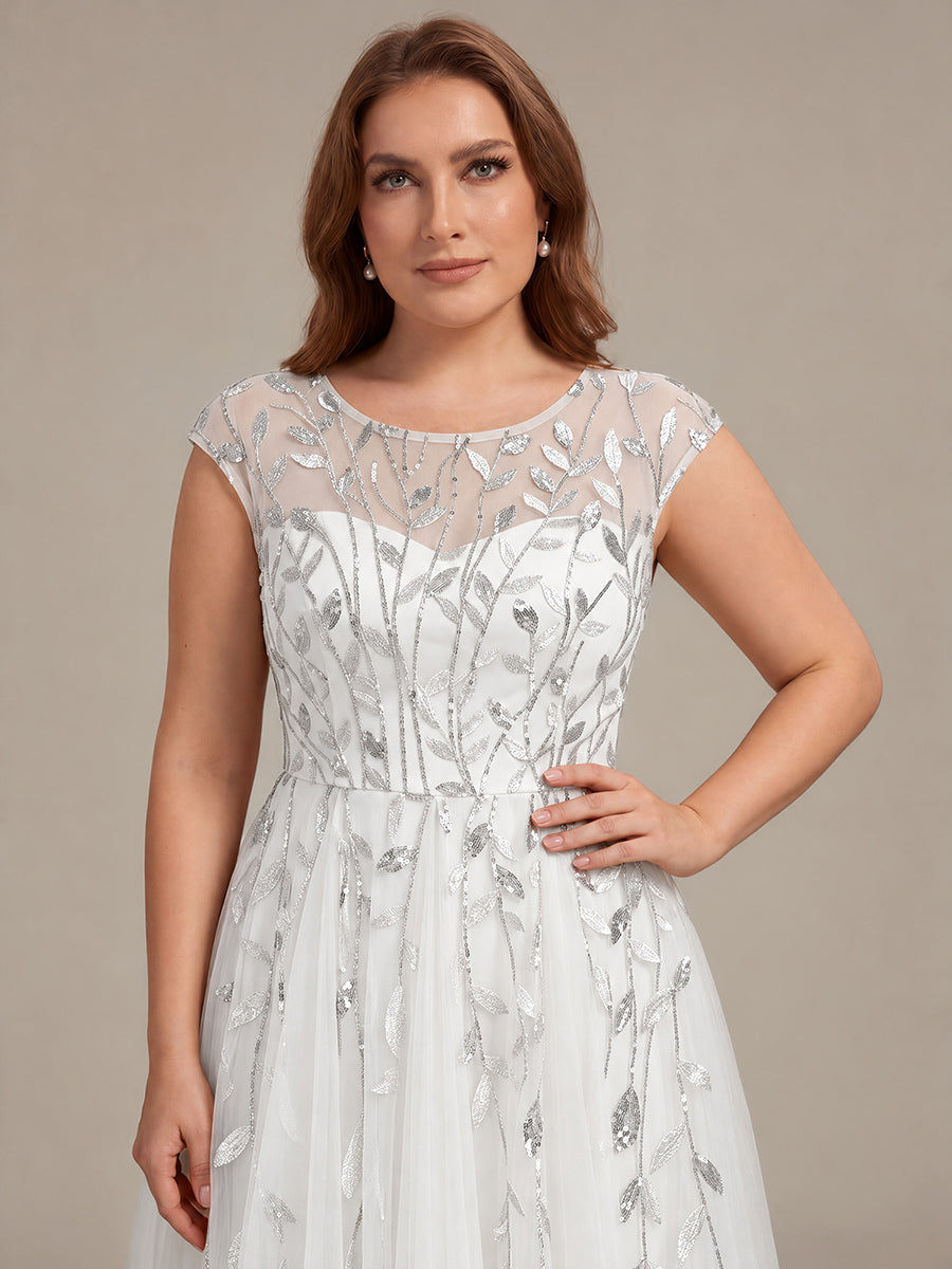 Plus Size See-through Sequin Wedding Guest Dress #color_White