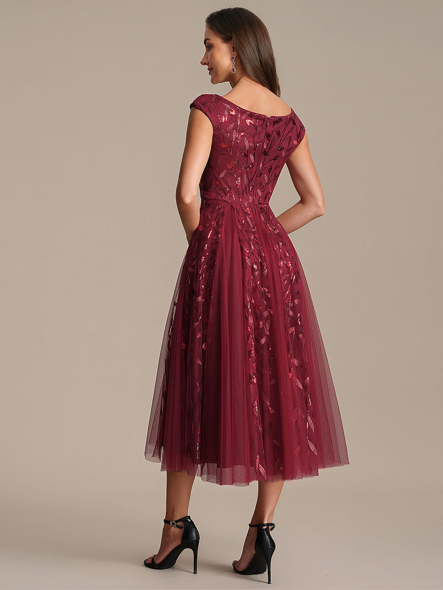 V-Neck Midi Sequin Sleeveless Wedding Guest Dress #color_Burgundy