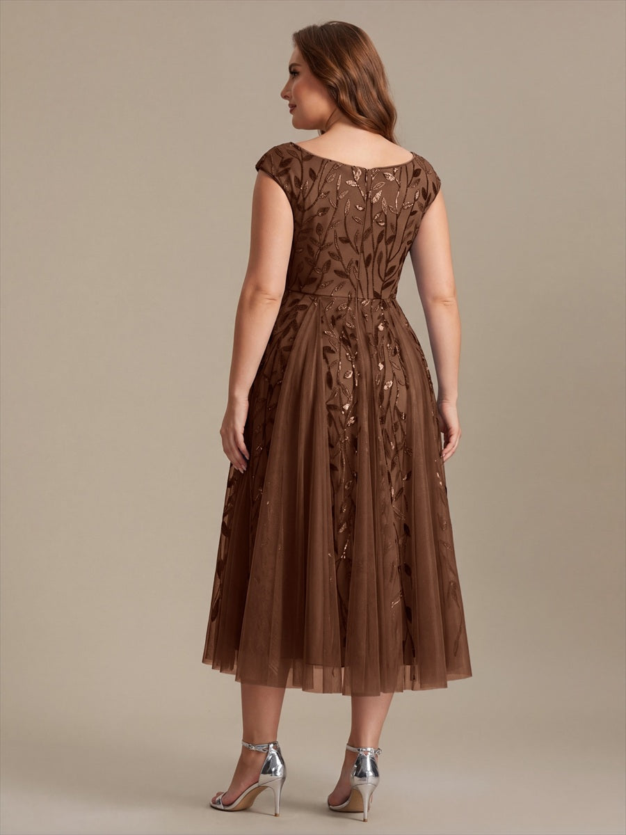 Plus Size V-Neck Sequin Wedding Guest Dress #color_Brown