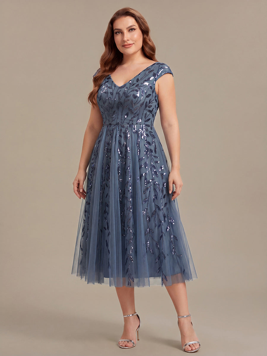 V-Neck Midi Sequin Sleeveless Wedding Guest Dress #color_Dusty Blue