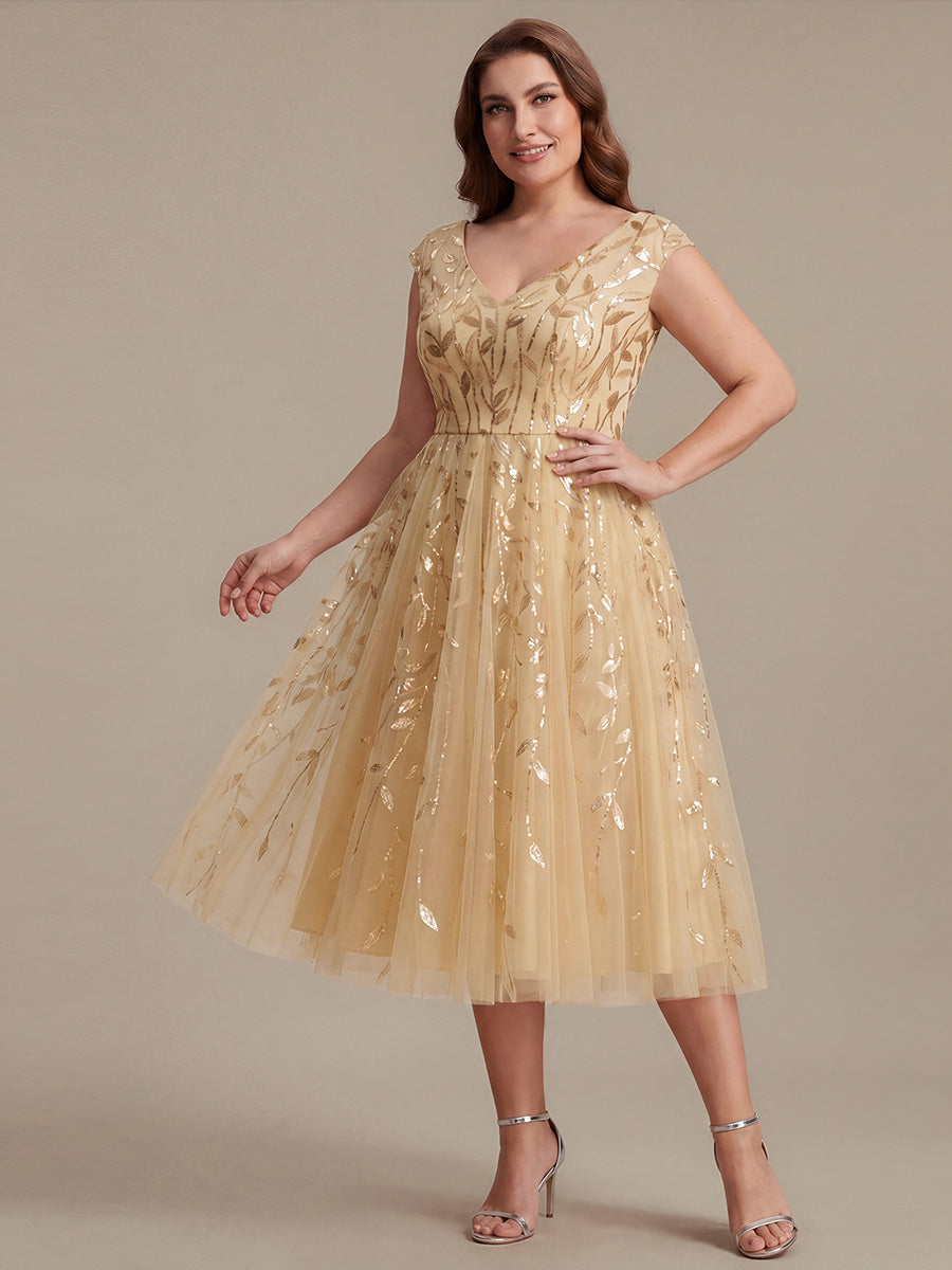 Plus Size V-Neck Sequin Wedding Guest Dress #color_Gold