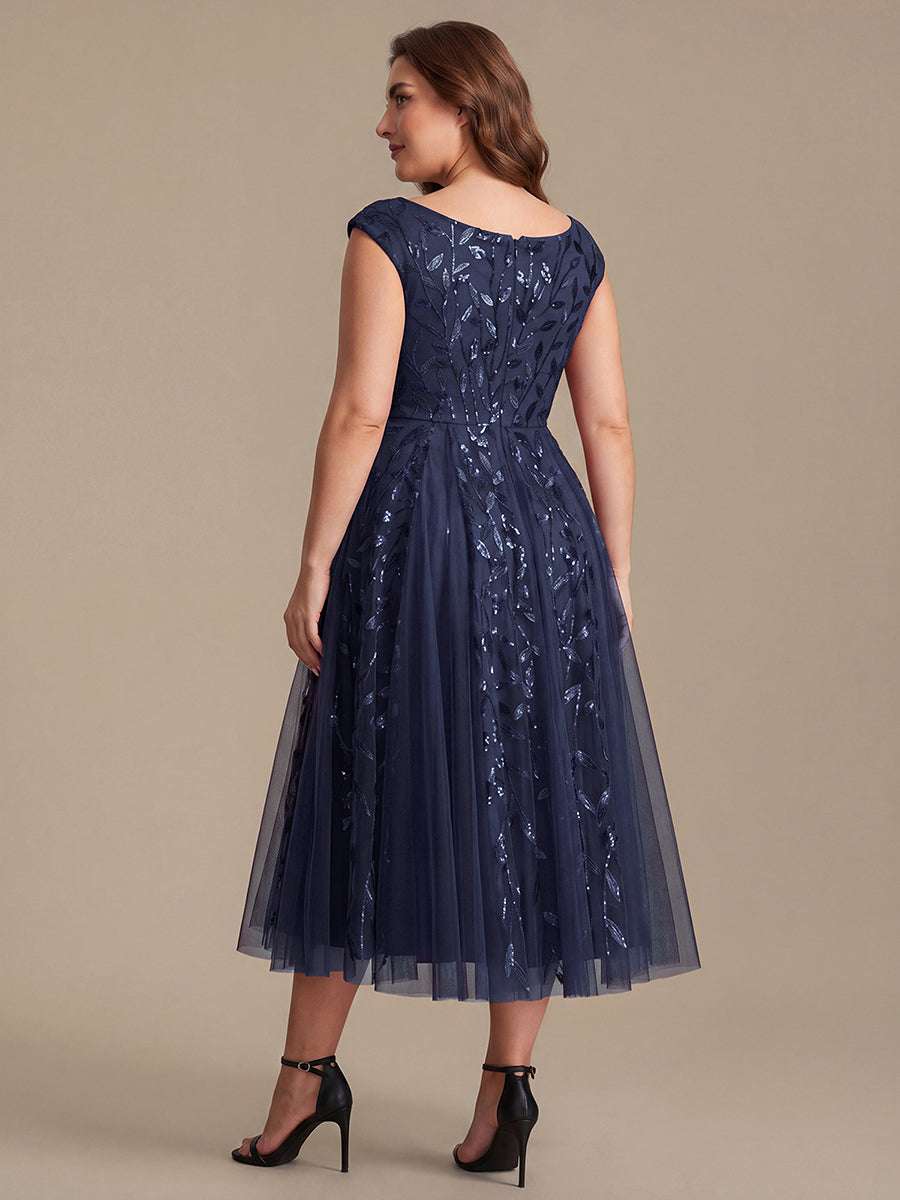 V-Neck Midi Sequin Sleeveless Wedding Guest Dress #color_Navy Blue