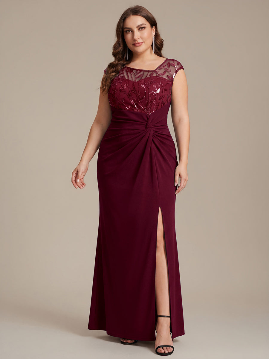 Knotted Crepe Cap Sleeve Wedding Guest Dress #color_Burgundy