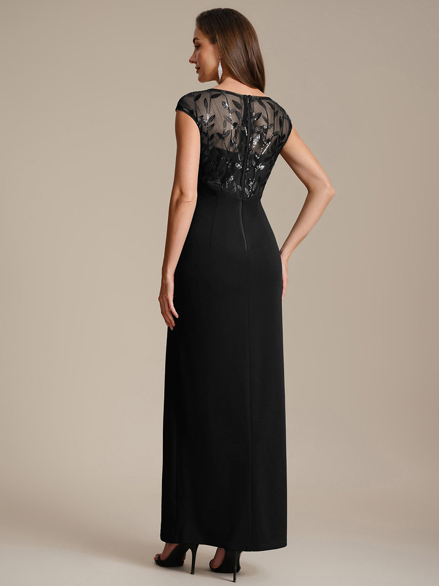 Knotted Crepe Cap Sleeve Wedding Guest Dress #color_Black