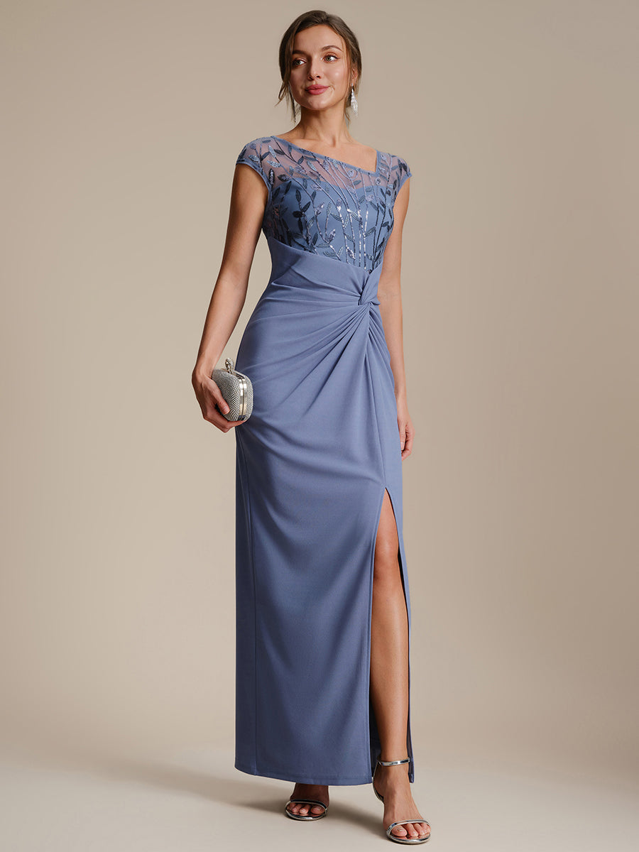 Knotted Crepe Cap Sleeve Wedding Guest Dress #color_Dusty Blue